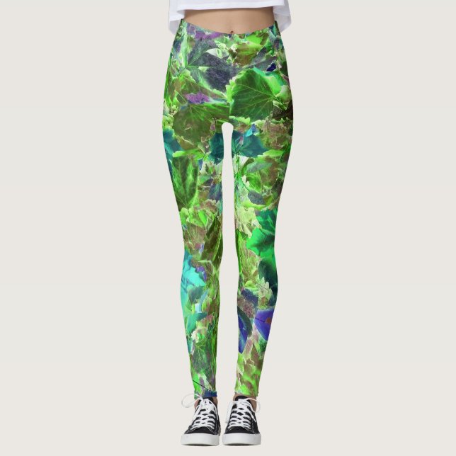 Legging Folhas Verdes Azuis Natureza (Frente)