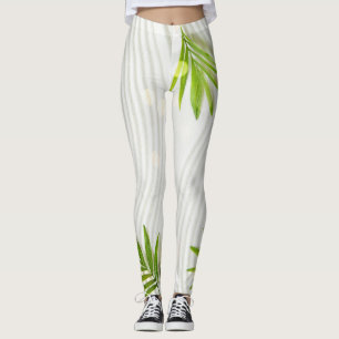 Legging Folhas verdes brilhantes no fundo branco pristine
