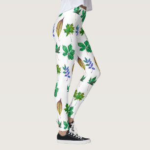 Legging Folhas verdes e azuis de aquarela