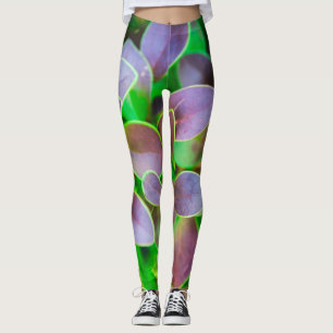 Legging Folhas verdes e roxas vibrantes