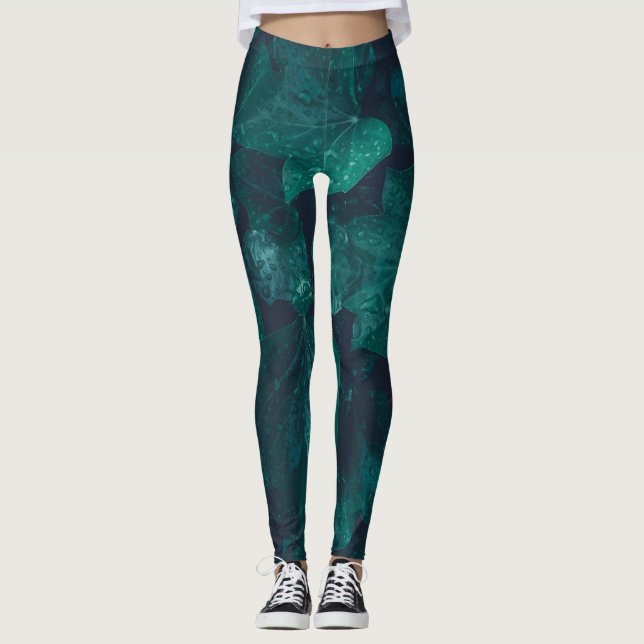Legging Folhas verdes esmeraldas de marivy caem água (Frente)