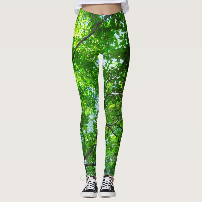 Legging Folhas verdes, ramificações e céu azul (Frente)