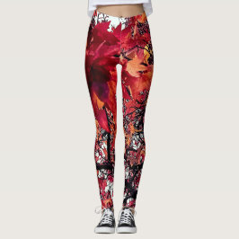 Legging Folhas vermelhas e laranja