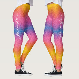 Legging Fonte de Caligrafia Colorida com Efeito Ombre em A