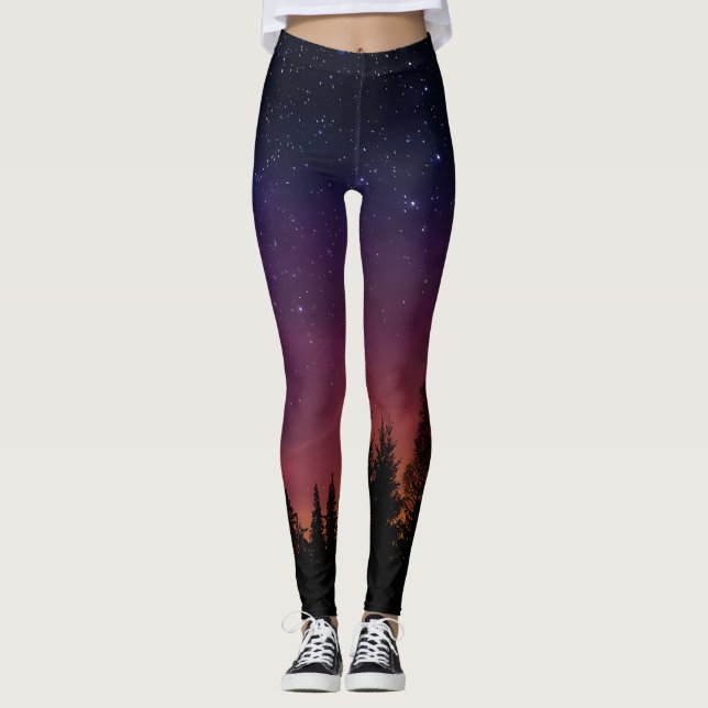 Legging Forest Night Sky Nature with Starry Woodland Scene (Frente)