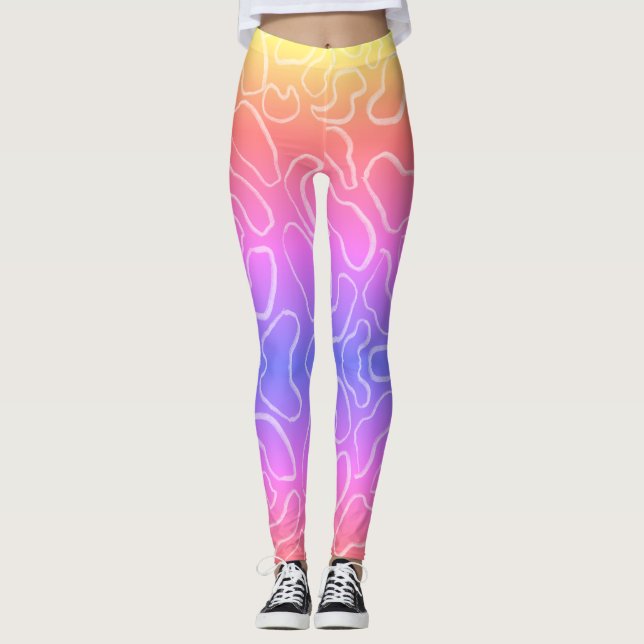 Legging forma abstrato geométrica de curva branca (Frente)