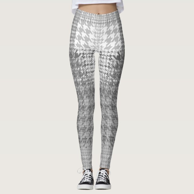 Legging Forma alta da verificação de Houndstooth do branco (Frente)