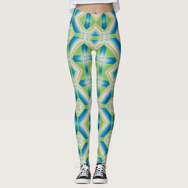 Legging Forma geométrica da abstração elema branco verde a (Frente)
