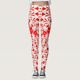 Legging Forma Geométrica Estrela Branca e Vermelha Kaleido