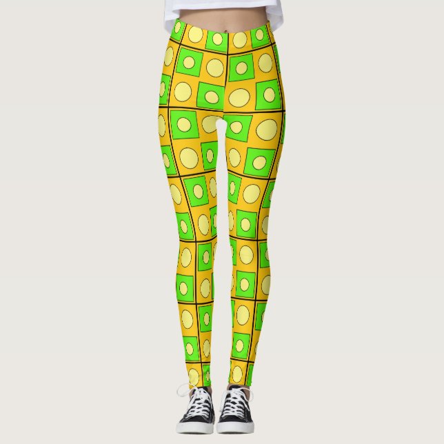 Legging Formas Abstratas Verde Lima Amarelo e Laranja (Frente)