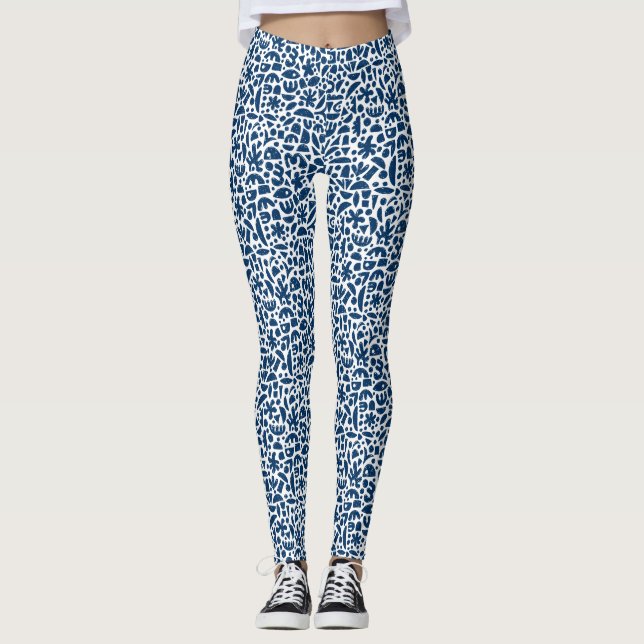 Legging Formas Abstrato 140821 - Azul Indigo em Branco (Frente)