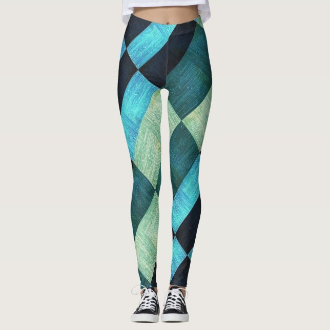 Legging formas abstrato de tons de azul (Frente)
