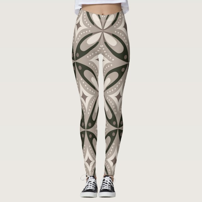 Legging Formas circulares retrô bege e marrom (Frente)