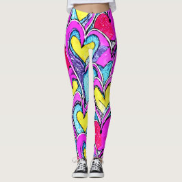 Legging Formas de Coração Coloridas em Mosaico de Arte