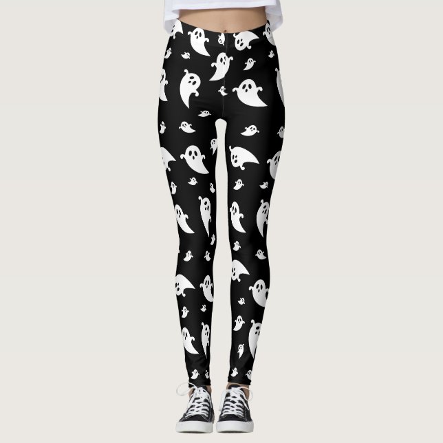 Legging Formas de Fantasmas Brancos Fofos no Halloween Pre (Frente)