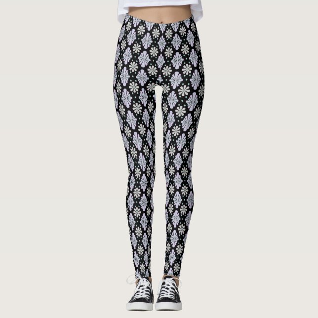 Legging Formas florais pastéis em um fundo preto (Frente)