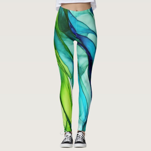 Legging Formas fluentes em verde e azul (Frente)