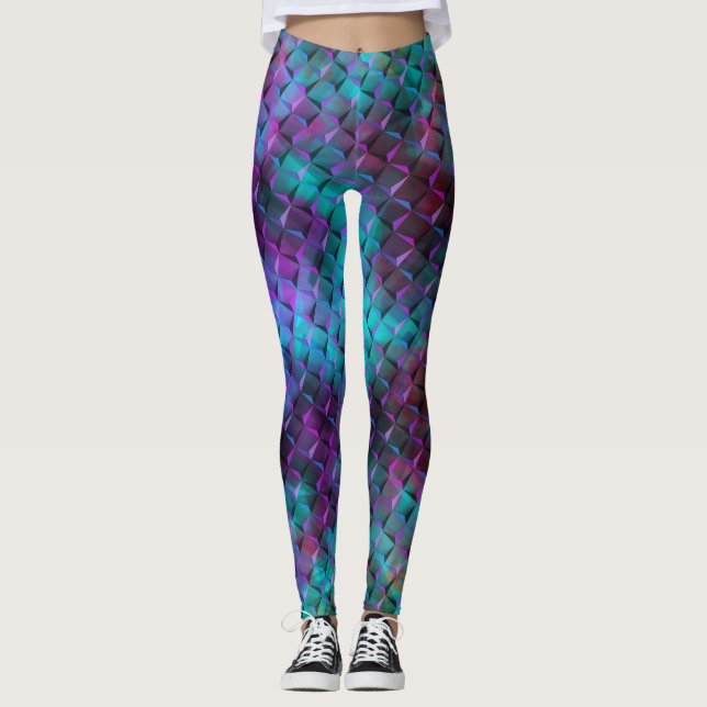Legging Formas geométricas 3D, cor-de-rosa a lilás azulado (Frente)