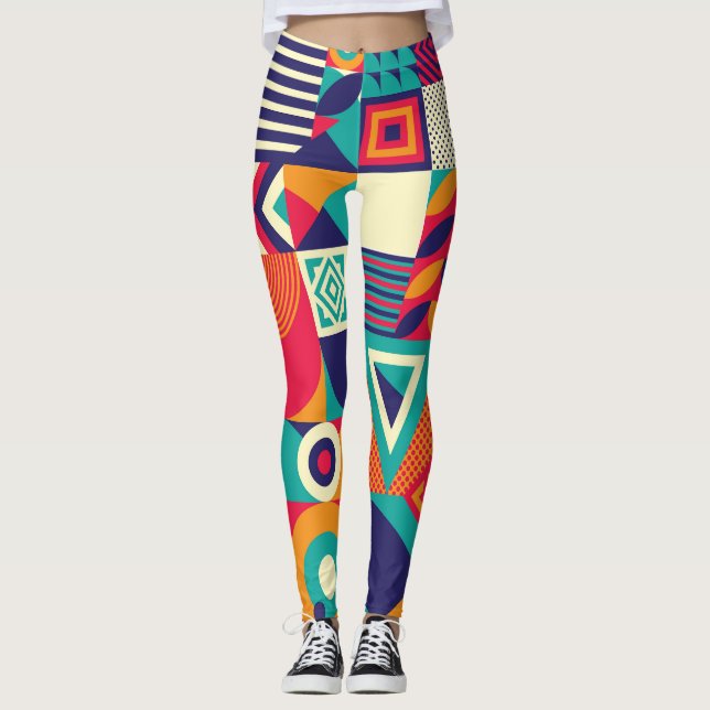 Legging formas geométricas de pop abstrato, padrão sem sol (Frente)