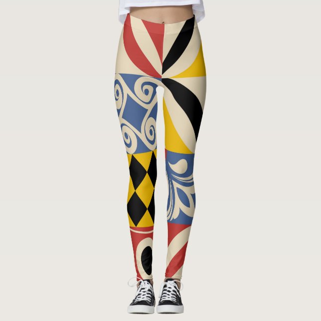 Legging Formas geométricas retrô: azulejos Azulejos. (Frente)