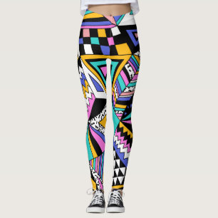 Legging Formas Geométricas Retroativas: Vintagem Colorida.