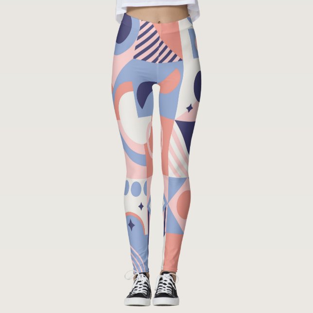 Legging Formas Quadradas: Abstrato Geométrico Mosaico Geom (Frente)