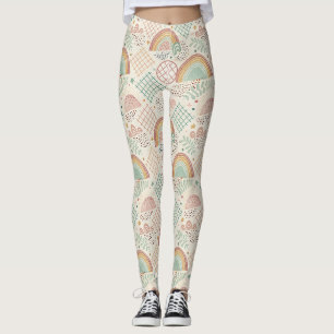 Legging Formas Retro e Texturas Pontilhadas em Pastéis Ter