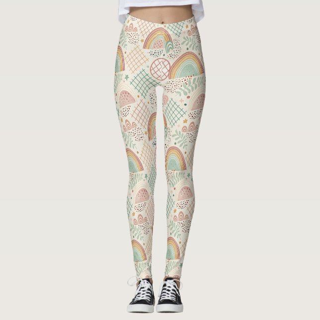 Legging Formas Retro e Texturas Pontilhadas em Pastéis Ter (Frente)