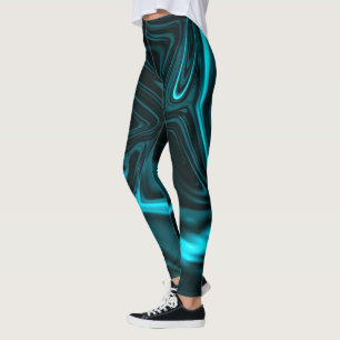 Legging Formas, "traços de cor ciano curvos" em fundo pret
