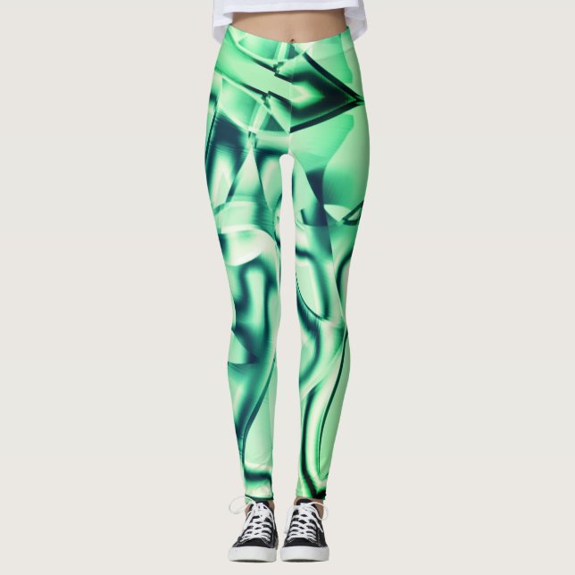 Legging Formas verdes curvas de acrílico, com tons de ment (Frente)