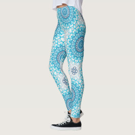 Legging Fosco de Mandala Azul e Branco Geométrico Winter