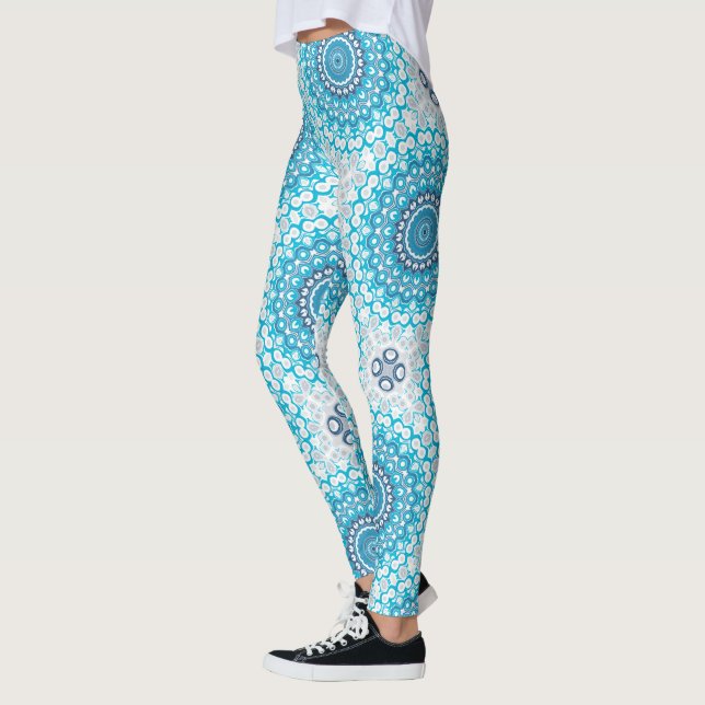 Legging Fosco de Mandala Azul e Branco Geométrico Winter (Esquerda)