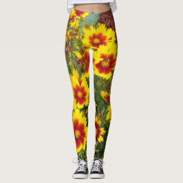 Legging Foto de Flores de Coreopsis vermelhas e amarelas e