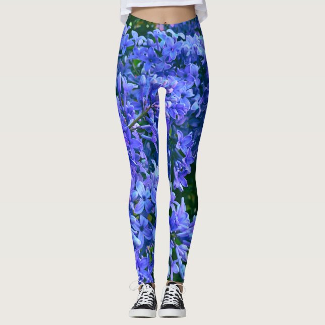 Legging Foto floral azul roxa-azul romântica azul (Frente)