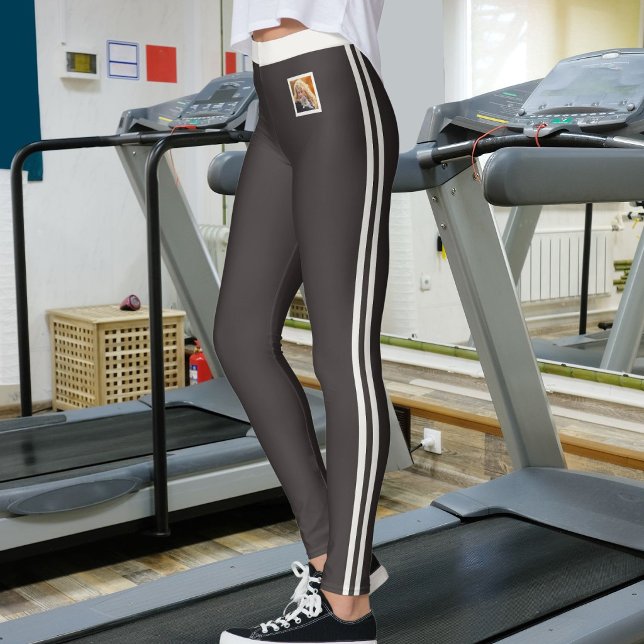 Legging Foto Personalizada de Pet Café Escuro Listras Neut (Criador carregado)