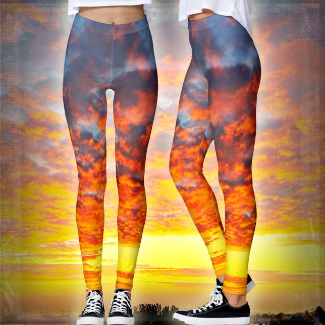 Legging Fotografia das nuvens amarelo alaranjadas modernas (Criador carregado)