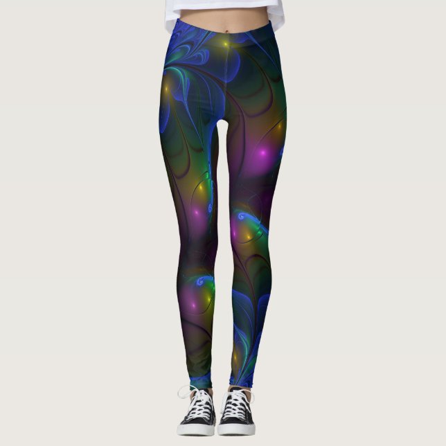 Legging Fractal Abstrato de Disquete Moderno e Luminoso Co (Frente)
