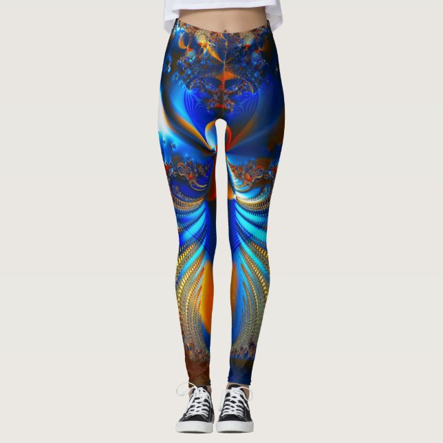 Legging Fractal Azul Brilho e Laranja abstrato (Frente)