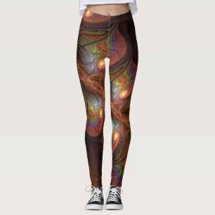 Legging Fractal Castanho Abstrato fluorescente colorido
