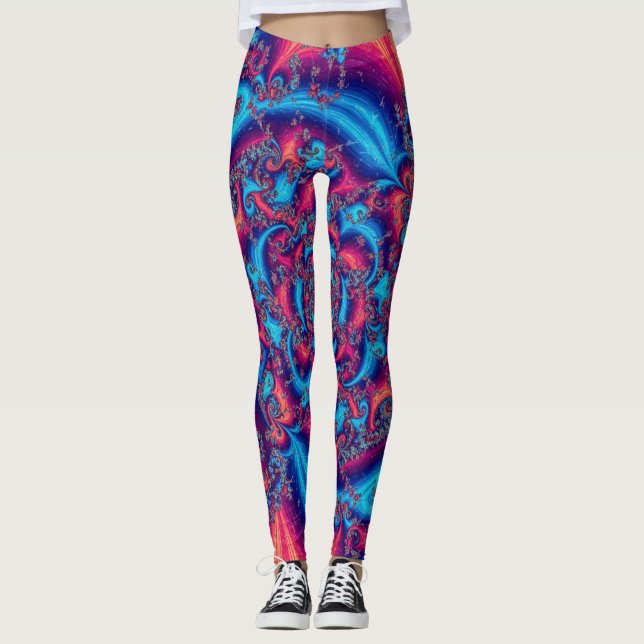 Legging Fractal Celestial, Rosa, Roxo e Azul (Frente)