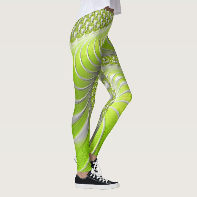 Legging Fractal em Espiral Verde Lima Abstrato (Direita)