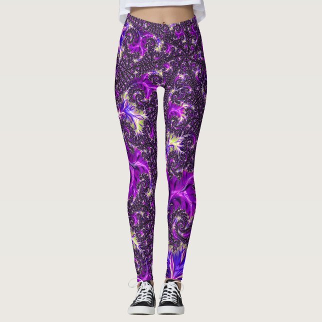 Legging Fractal espiral de Groovy Boho Colorida Vibrante (Frente)