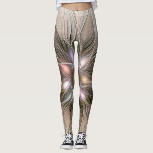 Legging Fractal floral bege de Brown do abstrato alegre da