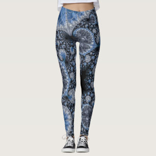 Legging Fractal Intricista Azul-abstrato e Preto