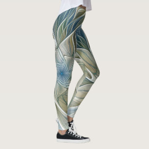 Legging Fractal Khaki azul do abstrato ideal floral do