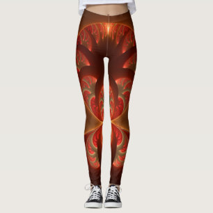 Legging Fractal vermelho-laranja abstrato moderno e lumino