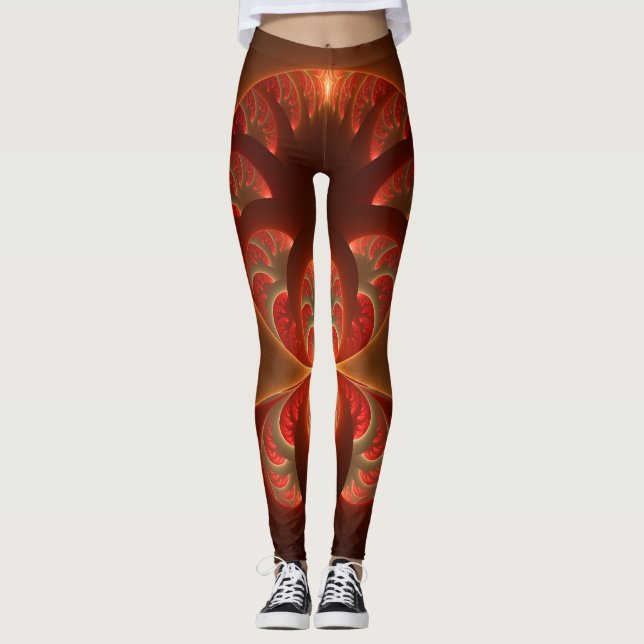Legging Fractal vermelho-laranja abstrato moderno e lumino (Frente)