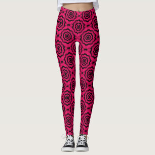 Legging Framboesa Preta Flor Sem Costura Padrão