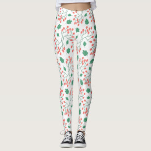 Legging Framboesas vermelhas e folhas verdes