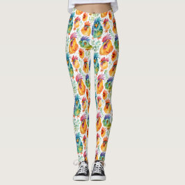Legging Frangos de Estilo de Aquarela Branca Engraçados